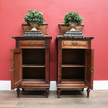 Load image into Gallery viewer, x SOLD Pair of Antique French Bedsides, Black Marble Top Lamp Tables. B11524
