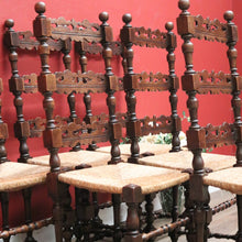 Load image into Gallery viewer, Set of 6 Dining Chairs or Kitchen Chairs, French Oak, Antique circa 1910, Rush Seats. B11782
