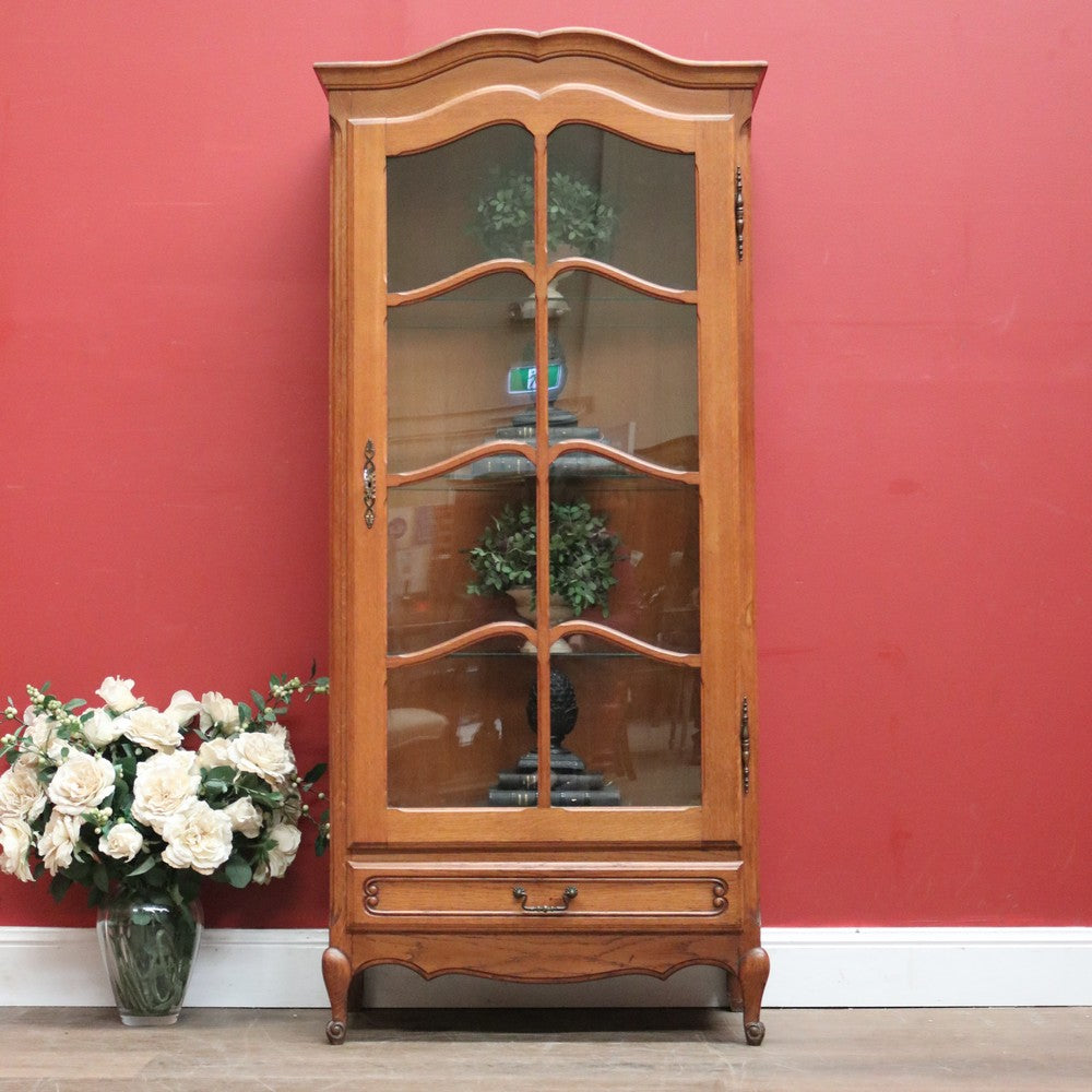 x SOLD Antique French Oak China Cabinet, Single Door Display Cupboard, Glass Shelves. B11551