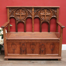 Load image into Gallery viewer, x SOLD Antique French Oak Hall Seat, Lift Lid Blanket Box Hall Chair Bench or Settee. B11906
