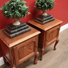 Load image into Gallery viewer, Pair of French Lamp Tables or Bedside Tables with Cupboard Storage, French Oak. B11966
