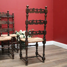 Load image into Gallery viewer, Set of 6 Dining Chairs or Kitchen Chairs, French Oak, Antique circa 1910, Rush Seats. B11782
