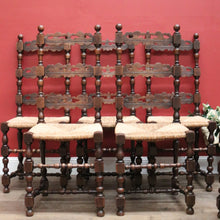 Load image into Gallery viewer, Set of 6 Dining Chairs or Kitchen Chairs, French Oak, Antique circa 1910, Rush Seats. B11782
