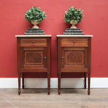 Load image into Gallery viewer, x SOLD Pair of Antique French Mahogany Bedside Cabinets or Lamp Tables with Marble Tops B11574
