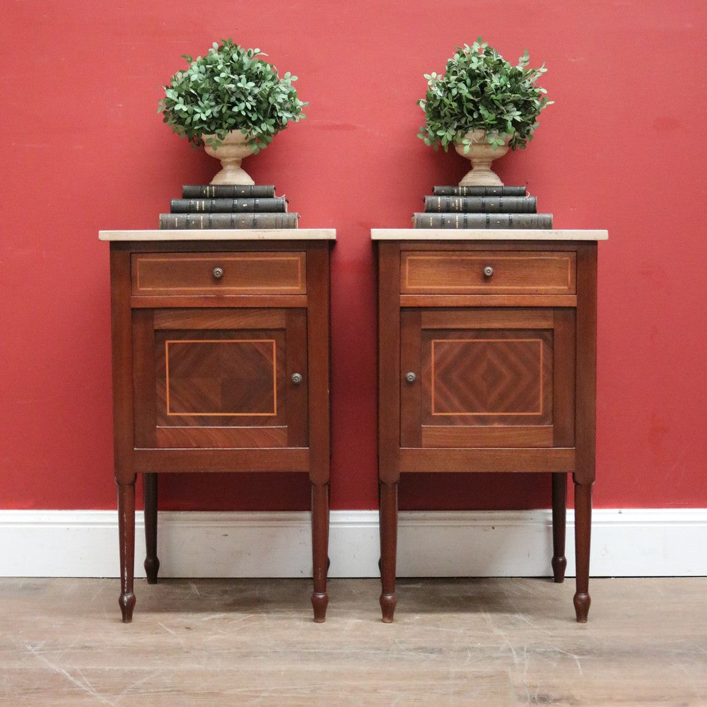 x SOLD Pair of Antique French Mahogany Bedside Cabinets or Lamp Tables with Marble Tops B11574