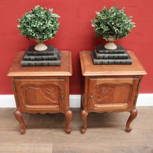 Load image into Gallery viewer, Pair of French Lamp Tables or Bedside Tables with Cupboard Storage, French Oak. B11966
