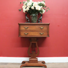 Load image into Gallery viewer, x SOLD Antique French Two Drawer Hall Table, Side or Lamp Table with Music Lyre Pedestal. B11499
