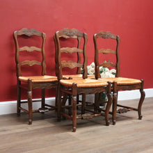 Load image into Gallery viewer, x SOLD Set of 4 Antique French Walnut and Rush Seat Dining or Kitchen Chairs. B11813
