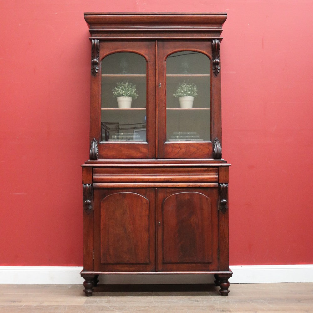 Antique Australian Cedar Two-Height Bookcase or China Cabinet with Shield Doors. B11777