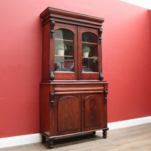 Load image into Gallery viewer, Antique Australian Cedar Two-Height Bookcase or China Cabinet with Shield Doors. B11777
