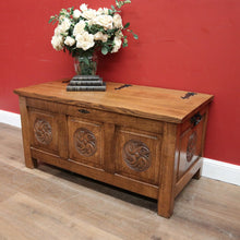 Load image into Gallery viewer, x SOLD Antique French Blanket Box, Oak Coffer or Coffee Table with Carved Detail. B11626
