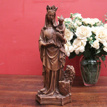 Load image into Gallery viewer, Antique French Statue Madonna and Child, Mary and Baby Jesus, Lion, Gargoyle. B11724
