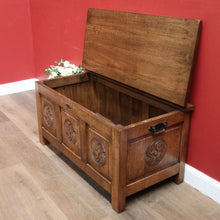 Load image into Gallery viewer, x SOLD Antique French Blanket Box, Oak Coffer or Coffee Table with Carved Detail. B11626
