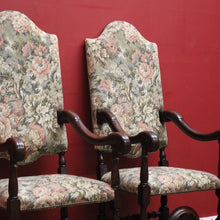 Load image into Gallery viewer, Pair of Antique Hall Chairs, French Walnut and Fabric Library Chairs or Armchairs. B11433
