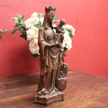 Load image into Gallery viewer, Antique French Statue Madonna and Child, Mary and Baby Jesus, Lion, Gargoyle. B11724
