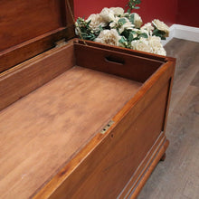 Load image into Gallery viewer, Antique Australian Maple Blanket Box, Padded Top or Seat, Lift Lid with Lift out Tray. B11960
