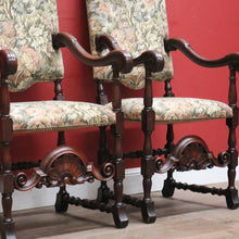 Load image into Gallery viewer, Pair of Antique Hall Chairs, French Walnut and Fabric Library Chairs or Armchairs. B11433
