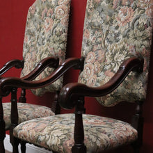 Load image into Gallery viewer, Pair of Antique Hall Chairs, French Walnut and Fabric Library Chairs or Armchairs. B11433
