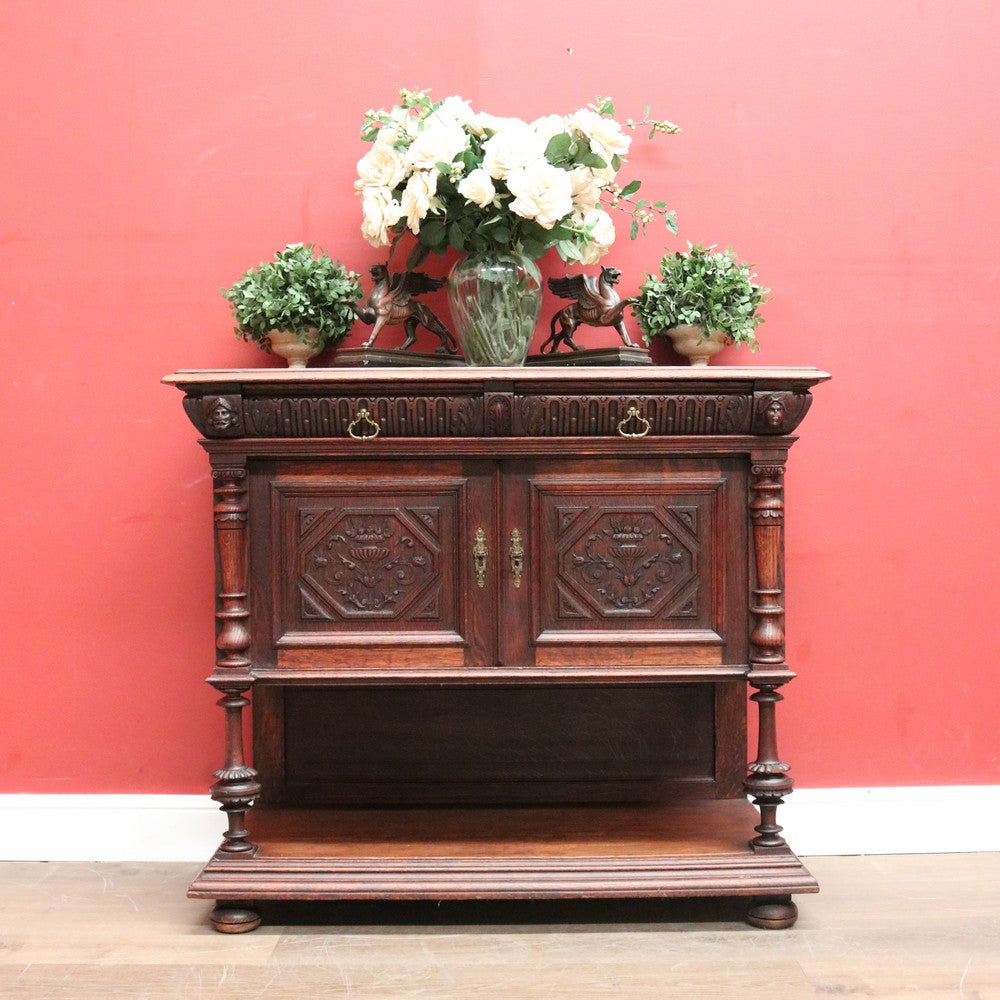 Antique French Oak Hall Cabinet or Sideboard, Two-drawer Entry Or Foyer Cupboard. B11981