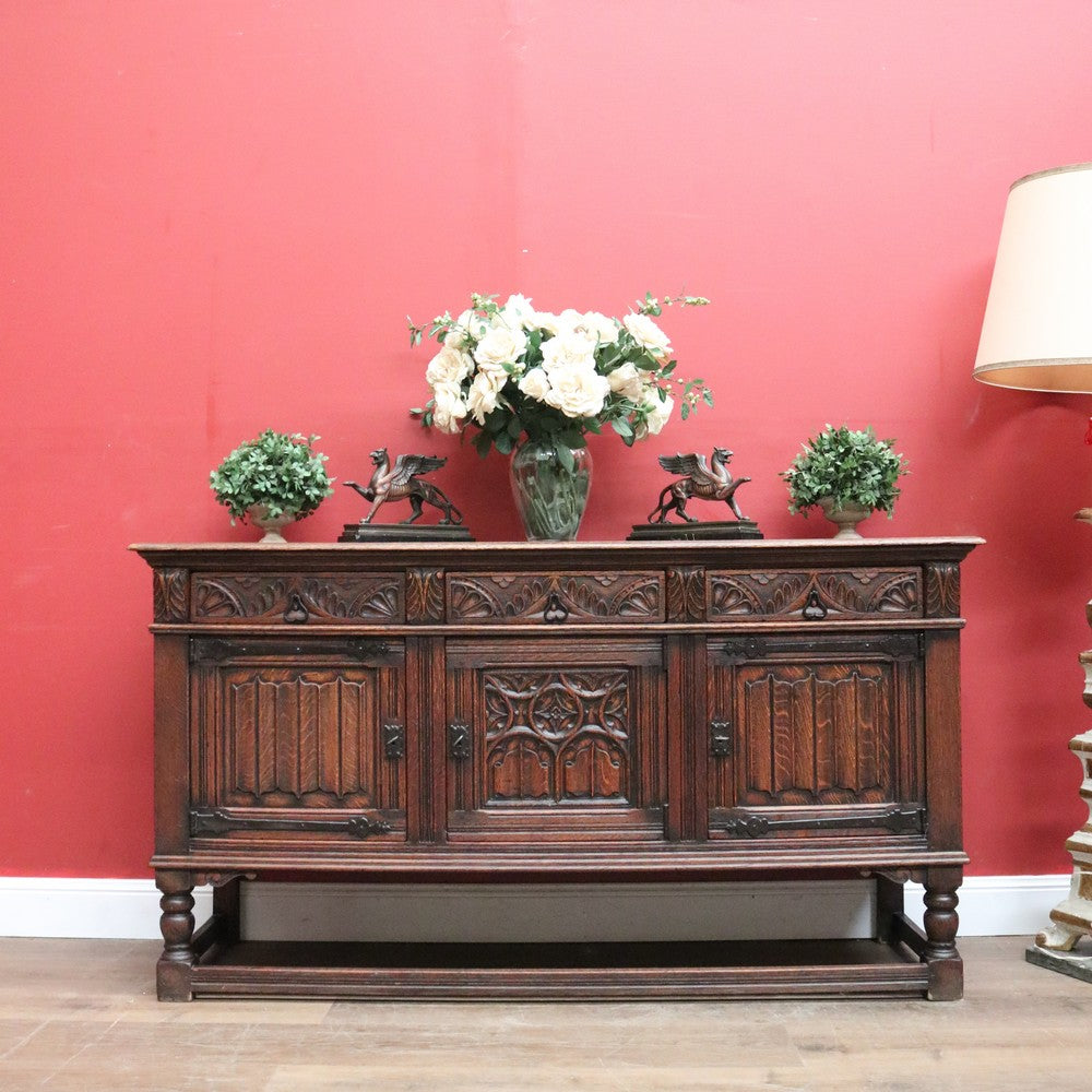 x SOLD Antique French Oak Sideboard, Three Door, Three Drawer Gothic Sideboard, Hall Cabinet.  B11476