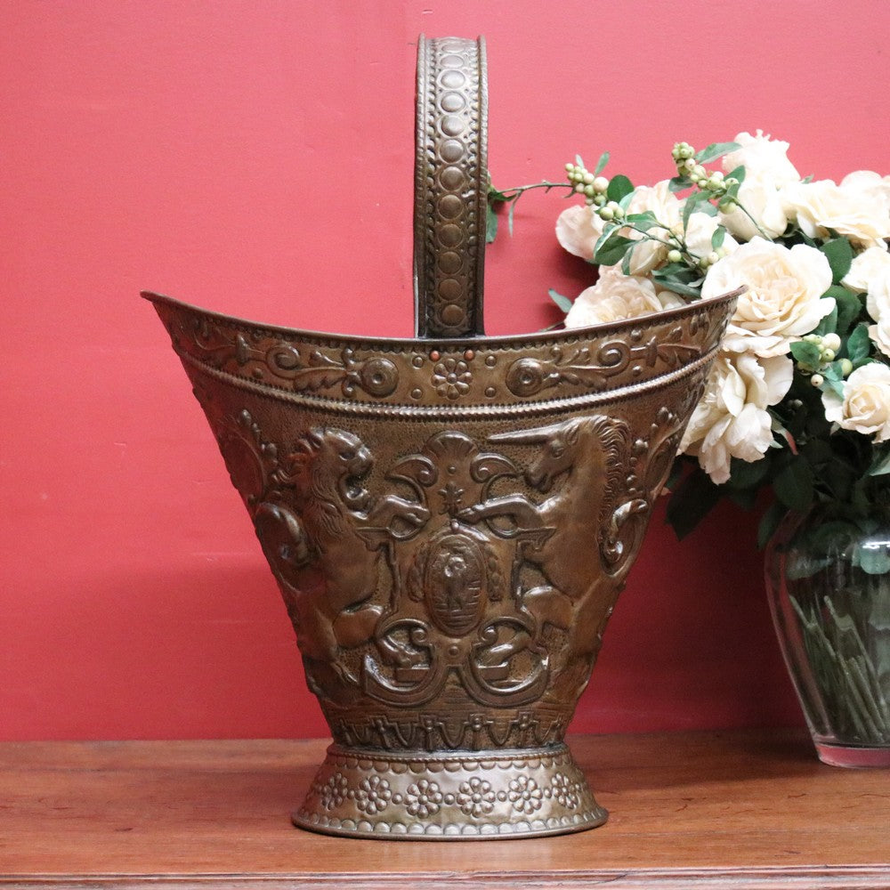 x SOLD Antique French Brass Coal Bucket, Unicorn, Lion and Fleur De Lis Bucket. B11300