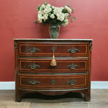 Load image into Gallery viewer, Antique French mahogany Three Drawer Marble Top Chest of Drawers with Brass Detail. B12162
