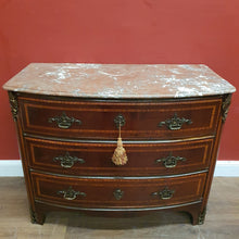 Load image into Gallery viewer, Antique French mahogany Three Drawer Marble Top Chest of Drawers with Brass Detail. B12162
