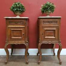 Load image into Gallery viewer, x SOLD A Pair of Antique French Oak and Marble Top Lamp Table or Bedsides. B12086
