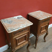 Load image into Gallery viewer, x SOLD A Pair of Antique French Oak and Marble Top Lamp Table or Bedsides. B12086
