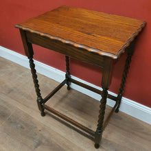 Load image into Gallery viewer, x SOLD Antique English Oak Hall Side or Lamp Table with Barley Twist Legs and a Stretcher Base. B12175
