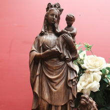 Load image into Gallery viewer, Antique French Statue Madonna and Child, Mary and Baby Jesus, Lion, Gargoyle. B11724
