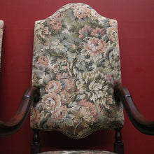 Load image into Gallery viewer, Pair of Antique Hall Chairs, French Walnut and Fabric Library Chairs or Armchairs. B11433
