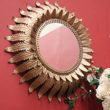 Load image into Gallery viewer, x SOLD A Mid-Century Gilt-coloured Metal and Mirror Sunburst-style Wall Mirror, Leaf Pattern. B11682
