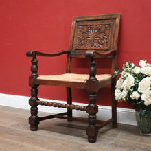 Load image into Gallery viewer, Antique French Hall Chair, an Oak and Rush Seat Carver, Office Chair or Armchair. B11801
