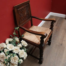 Load image into Gallery viewer, Antique French Hall Chair, an Oak and Rush Seat Carver, Office Chair or Armchair. B11802
