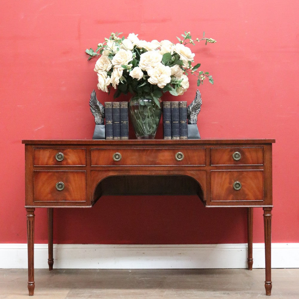 Vintage English Desk, or Flame Mahogany Office Desk with Leather Insert Top. B11991