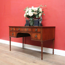 Load image into Gallery viewer, Vintage English Desk, or Flame Mahogany Office Desk with Leather Insert Top. B11991
