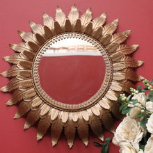 Load image into Gallery viewer, x SOLD A Mid-Century Gilt-coloured Metal and Mirror Sunburst-style Wall Mirror, Leaf Pattern. B11682
