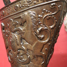 Load image into Gallery viewer, x SOLD Antique French Brass Coal Bucket, Unicorn, Lion and Fleur De Lis Bucket. B11300
