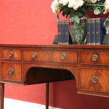 Load image into Gallery viewer, Vintage English Desk, or Flame Mahogany Office Desk with Leather Insert Top. B11991
