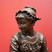 Load image into Gallery viewer, x SOLD Antique French Bronze Spelter Maiden Statue, Gathering Chickens in with Her Dress. B11637
