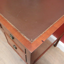 Load image into Gallery viewer, Vintage English Desk, or Flame Mahogany Office Desk with Leather Insert Top. B11991
