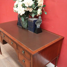 Load image into Gallery viewer, Vintage English Desk, or Flame Mahogany Office Desk with Leather Insert Top. B11991
