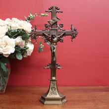 Load image into Gallery viewer, x SOLD Antique French Brass Crucifix, Table Crucifix or Cross, Jesus on the Cross, Worship Religion. B11646
