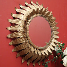 Load image into Gallery viewer, x SOLD A Mid-Century Gilt-coloured Metal and Mirror Sunburst-style Wall Mirror, Leaf Pattern. B11682
