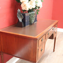 Load image into Gallery viewer, Vintage English Desk, or Flame Mahogany Office Desk with Leather Insert Top. B11991
