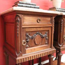 Load image into Gallery viewer, x SOLD Pair of Antique French Lamp Tables, Bedside Cabinets, Marble Top Bedsides. B11525
