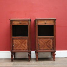 Load image into Gallery viewer, x SOLD A Pair of Antique French Bedside Cabinets or Lamp or Side Tables, Mahogany and Marble. B11961
