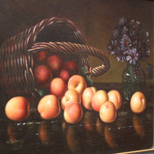 Load image into Gallery viewer, x SOLD Oil on Canvas, Hand-painted Still-life, Peaches, Gilt Frame. Signed to the Bottom Left. B11411
