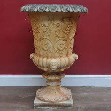 Load image into Gallery viewer, x SOLD A large and grand garden Urn with a repeat egg-and-dart pattern to the rim, detail gadrooning to the base of the bowl with Roman warrior faces.
